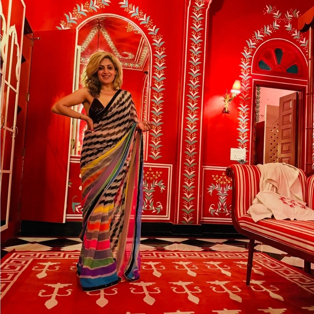Vibrant Multicolor Striped Saree - Picture 3 of 9
